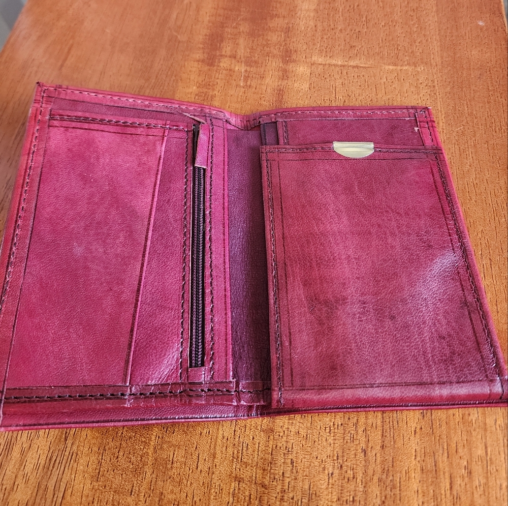 Red Embossed Leather Wallet - Picture 3 of 8
